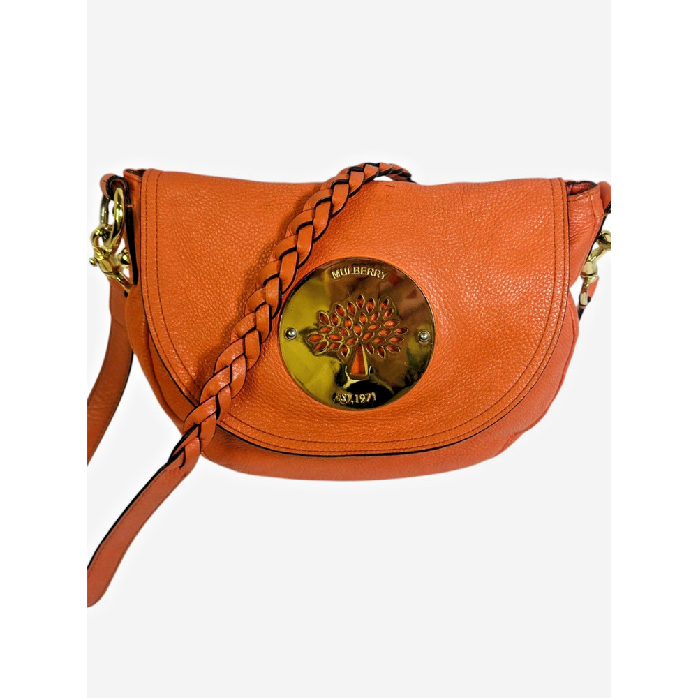 Mulberry Lily Orange Pebbled Leather Crossbody Bag ~ Gold Tree Plaque ~